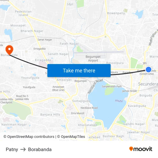 Patny to Borabanda map