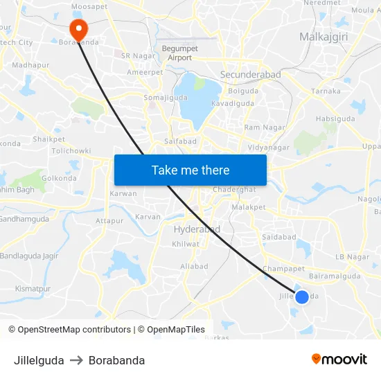 Jillelguda to Borabanda map