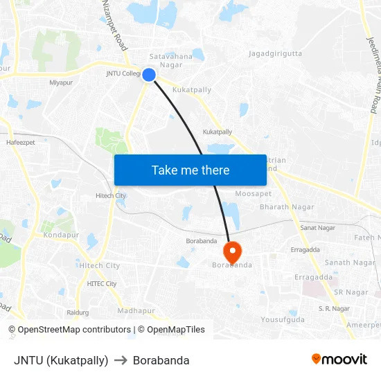 JNTU (Kukatpally) to Borabanda map
