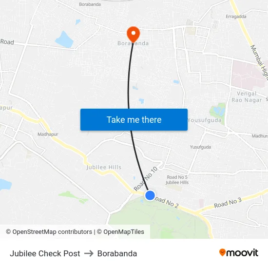 Jubilee Check Post to Borabanda map