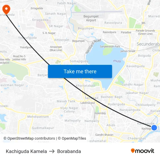 Kachiguda Kamela to Borabanda map