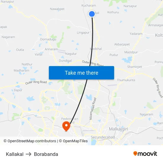 Kallakal to Borabanda map