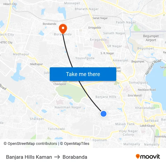 Banjara Hills Kaman to Borabanda map