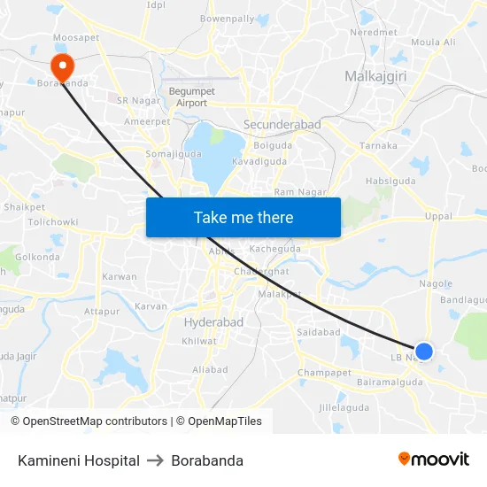 Kamineni Hospital to Borabanda map