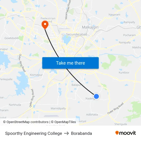 Spoorthy Engineering College to Borabanda map
