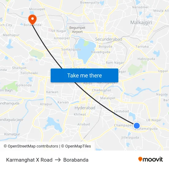 Karmanghat X Road to Borabanda map