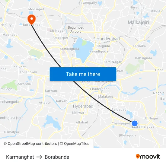 Karmanghat to Borabanda map
