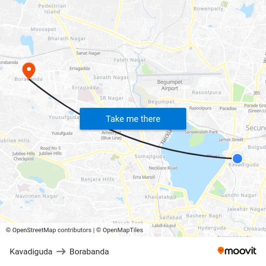 Kavadiguda to Borabanda map