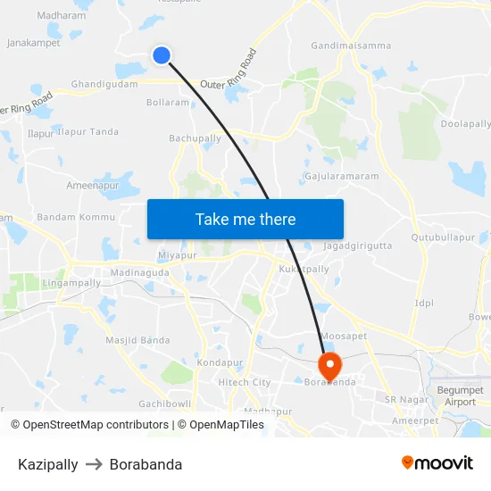 Kazipally to Borabanda map