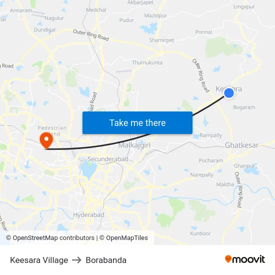 Keesara Village to Borabanda map