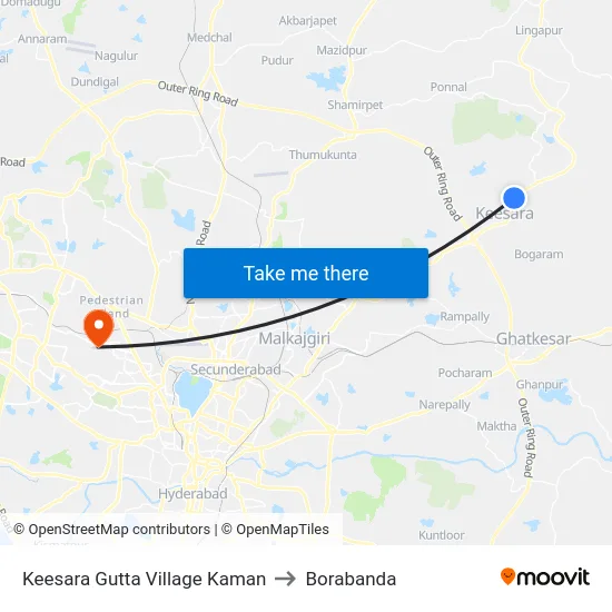 Keesara Gutta Village Kaman to Borabanda map