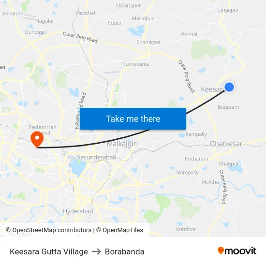 Keesara Gutta Village to Borabanda map