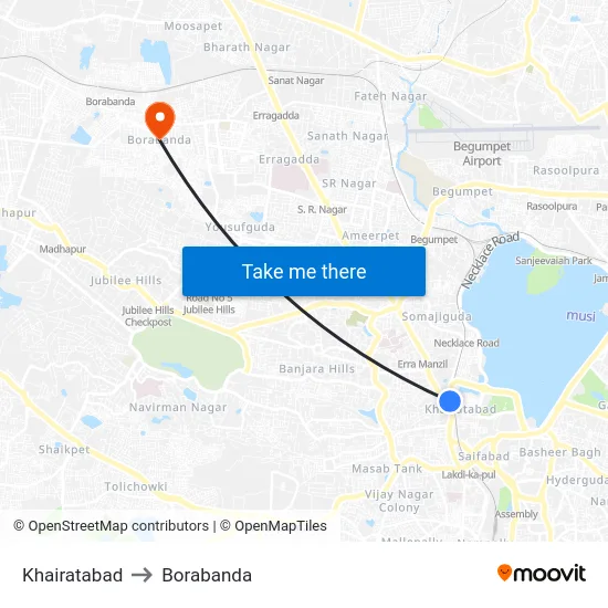 Khairatabad to Borabanda map