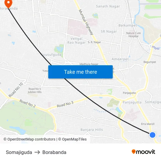 Somajiguda to Borabanda map