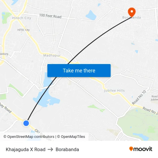 Khajaguda X Road to Borabanda map