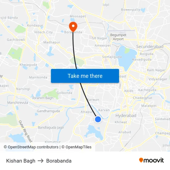 Kishan Bagh to Borabanda map
