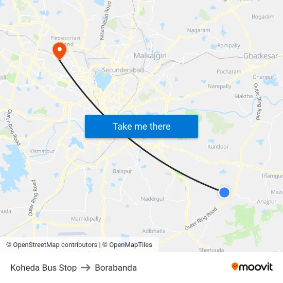 Koheda Bus Stop to Borabanda map