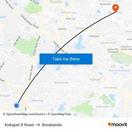 Kokapet X Road to Borabanda map