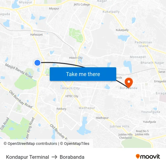 Kondapur Terminal to Borabanda map