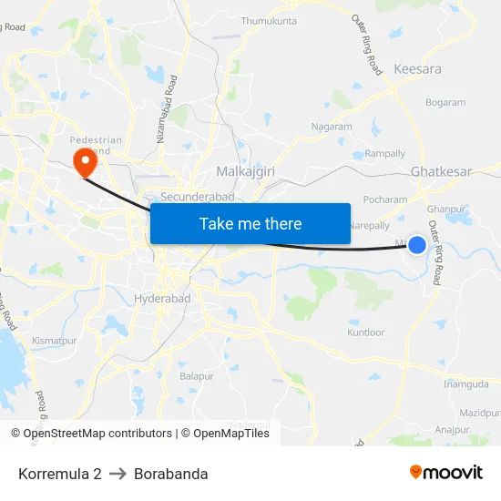 Korremula 2 to Borabanda map