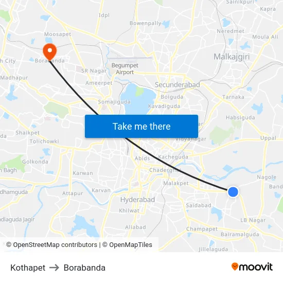 Kothapet to Borabanda map