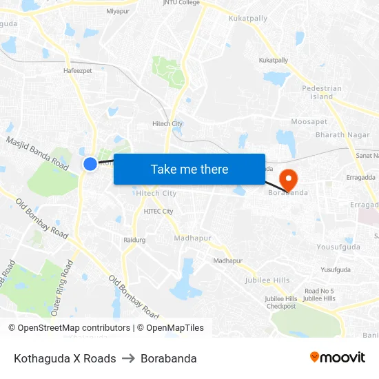 Kothaguda X Roads to Borabanda map