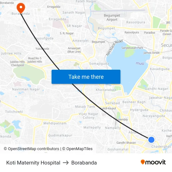 Koti Maternity Hospital to Borabanda map