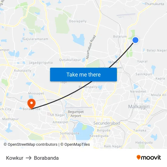 Kowkur to Borabanda map