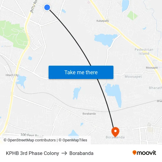 KPHB 3rd Phase Colony to Borabanda map
