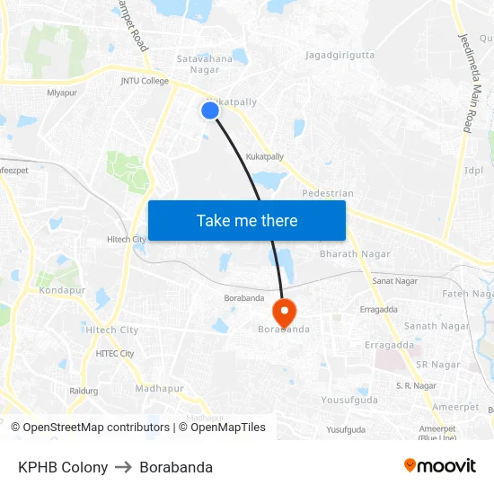 KPHB Colony to Borabanda map