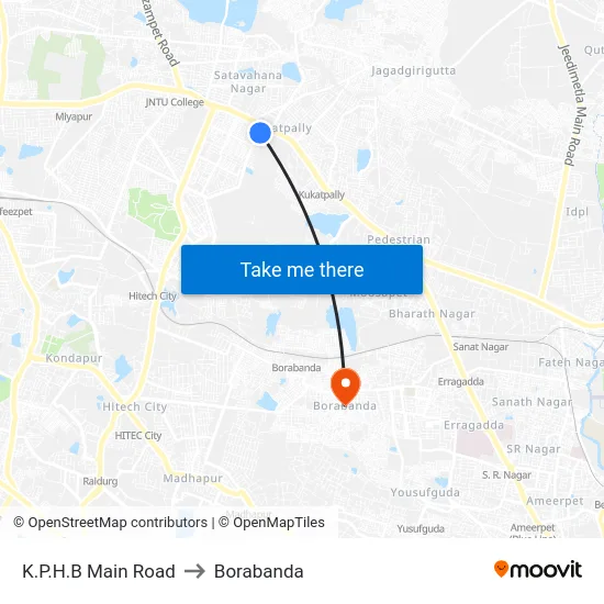 K.P.H.B Main Road to Borabanda map