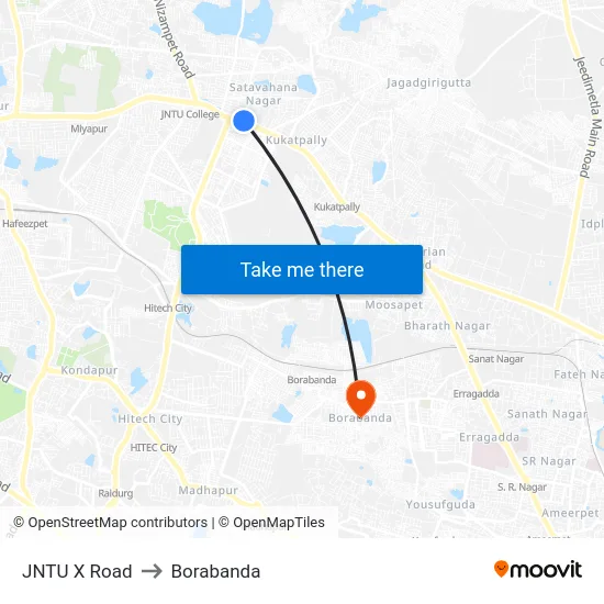 JNTU X Road to Borabanda map