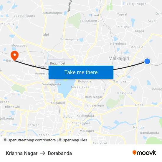 Krishna Nagar to Borabanda map