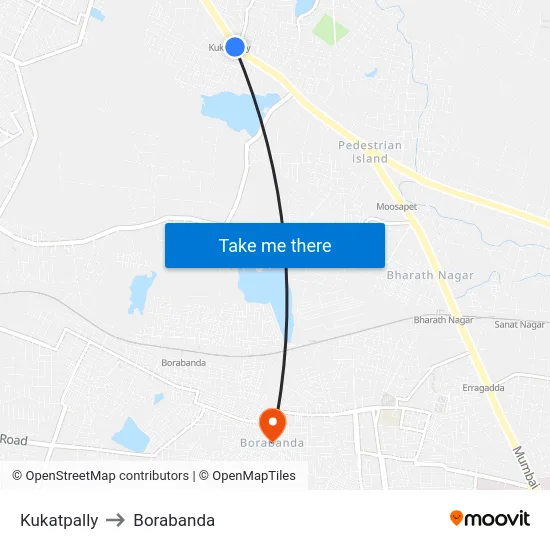 Kukatpally to Borabanda map