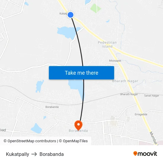Kukatpally to Borabanda map