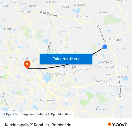 Kundanapally X Road to Borabanda map