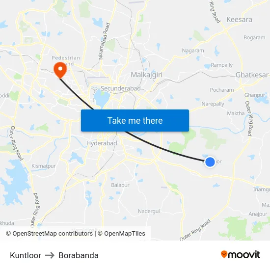 Kuntloor to Borabanda map