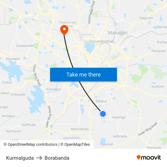Kurmalguda to Borabanda map