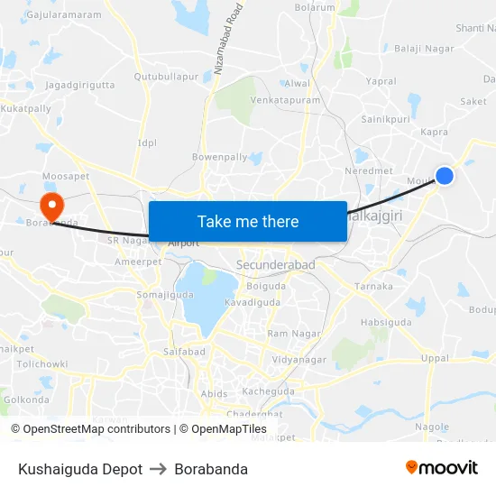 Kushaiguda Depot to Borabanda map