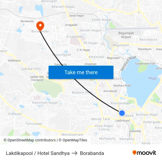 Lakdikapool / Hotel Sandhya to Borabanda map