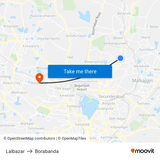 Lalbazar to Borabanda map