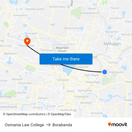 Osmania Law College to Borabanda map