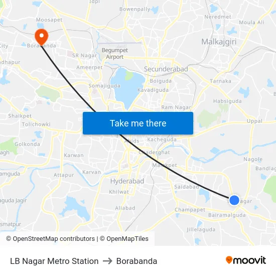 LB Nagar Metro Station to Borabanda map