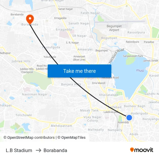 L.B Stadium to Borabanda map