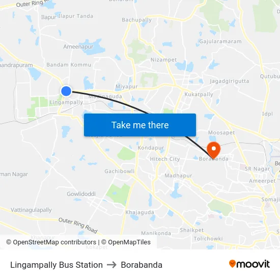 Lingampally Bus Station to Borabanda map