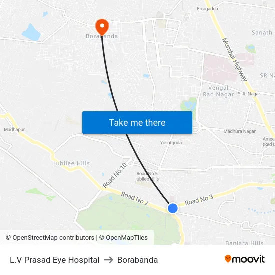 L.V Prasad Eye Hospital to Borabanda map