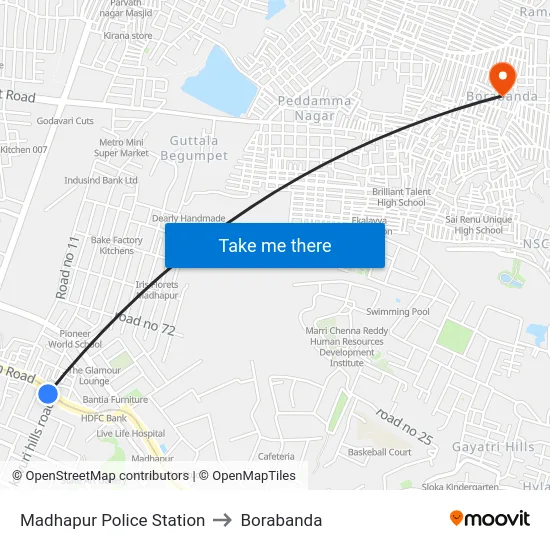 Madhapur Police Station to Borabanda map