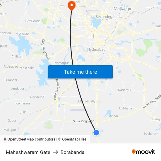 Maheshwaram Gate to Borabanda map