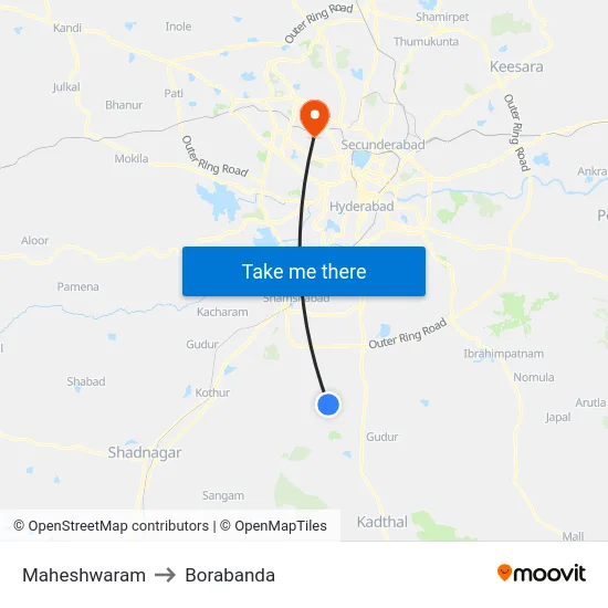 Maheshwaram to Borabanda map
