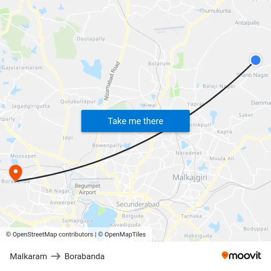 Malkaram to Borabanda map
